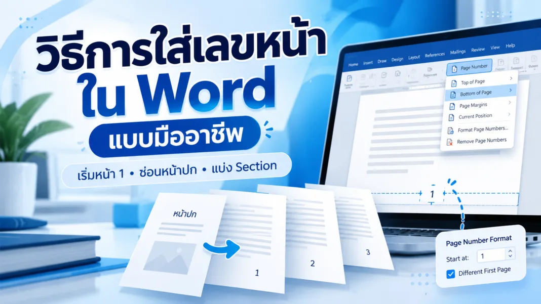 วิธีใส่เลขหน้าใน Word แบบมืออาชีพ